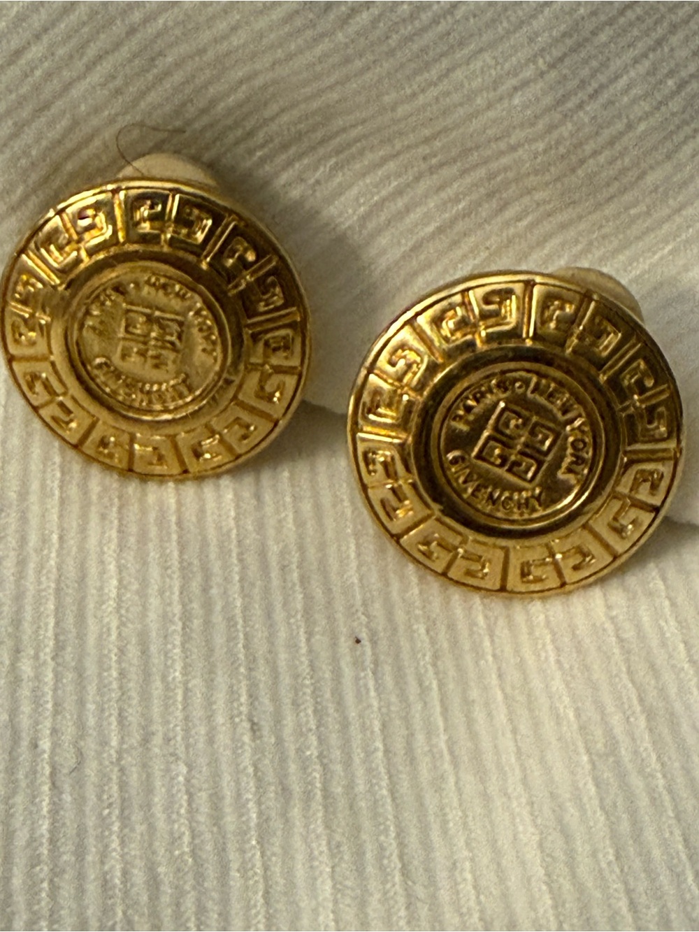 Givenchy Gold Round Greek Key Clip-On Earrings